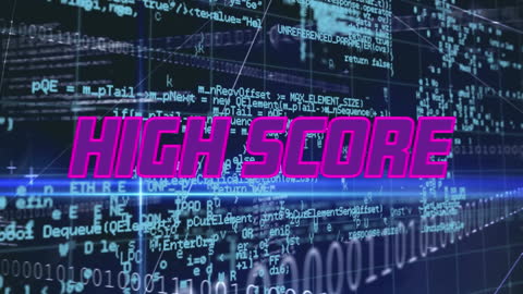 Retro High Score Text Over Digital Data Background