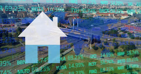Aerial Cityscape with Stock Market Technology Animation