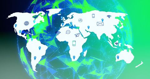 Global Communication Network Map with Technology Icons - Download Free Stock Images Pikwizard.com