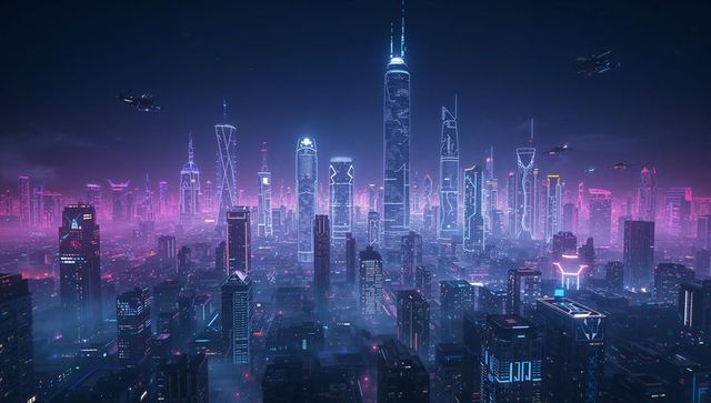 Futuristic Cyberpunk Cityscape Illuminated in Neon Glow
