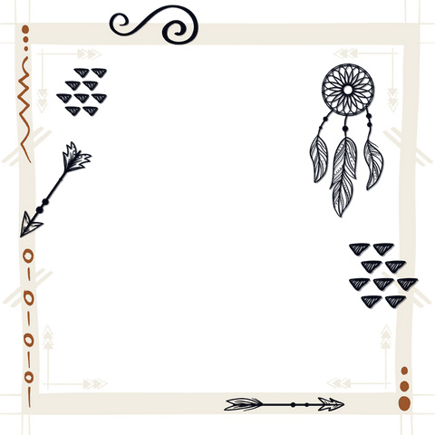 Boho frame with arrows and dreamcatcher on transparent background