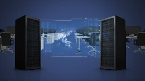 Digital Data Processing Animation in Modern Office