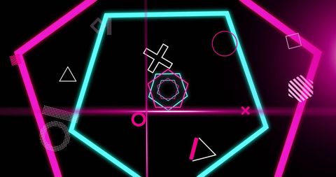 Dynamic Futuristic Digital Interface with Neon Hexagons