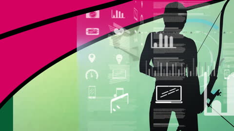 Silhouette with Digital Analytics in Vibrant Abstract Overlay