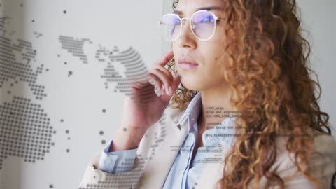 Thoughtful Professional Woman Analyzing Global Data Trends