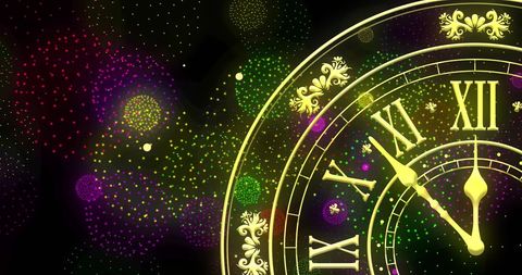 Colorful New Year's Eve Celebration with Midnight Clock - Download Free Stock Images Pikwizard.com