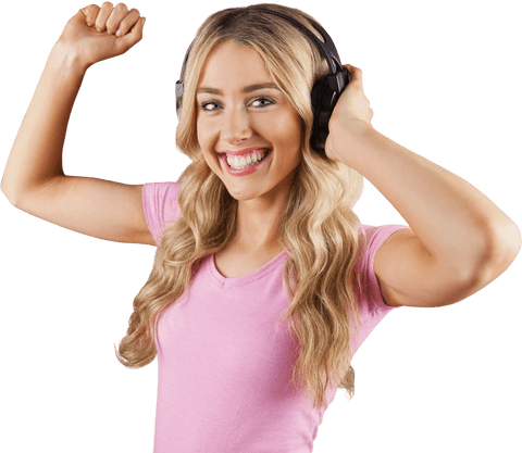 Happy Caucasian Woman Enjoys Music on Headphones Transparent Background