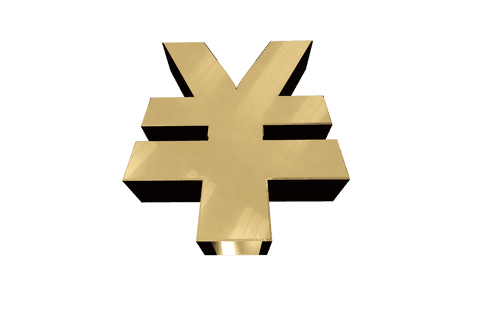 Gold Yen Currency Symbol on Transparent Background