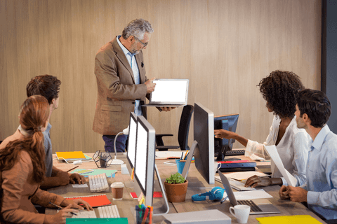 Transparent Business Team Collaborating in Modern Office