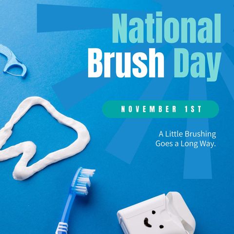 national brush day promotional design with dental products on blue background - Download Free Stock Templates Pikwizard.com