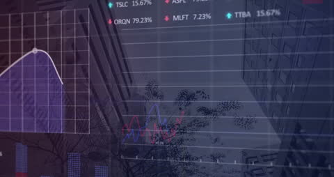 Animated Data Graphs Overlay on Modern City Architecture