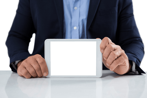 Businessman Displaying Digital Tablet on Transparent Background - Download Free Stock Videos Pikwizard.com
