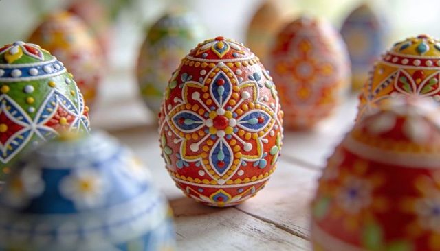 Handpainted Beaded Handcrafted Easter Egg featuring Raised Floral Mandala Pattern on Wood