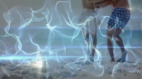 Couple Dancing on Beach with Translucent Mesh Overlay