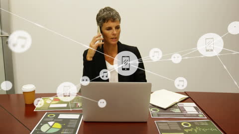 Businesswoman Managing Digital Network Connections on Smartphone