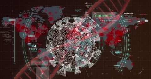 3d covid-19 virus and dna strand with world map - Download Free Stock Images Pikwizard.com