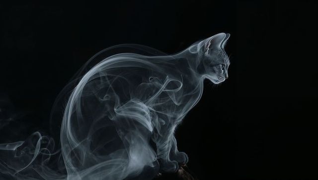 Mystical Smoke Cat Illustration on Black Background