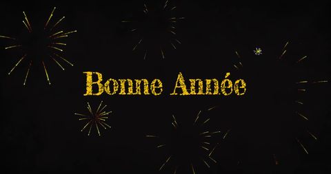 New year celebration with fireworks and french greeting