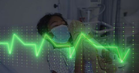Child in hospital with ecg overlay and teddy bear