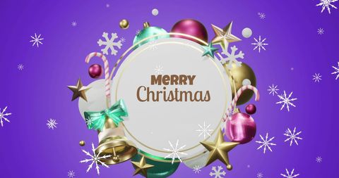 Festive merry christmas greeting with colorful ornaments