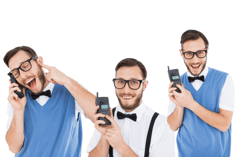 transparent image of man in vest holding and talking on vintage phone - Download Free Stock Videos Pikwizard.com