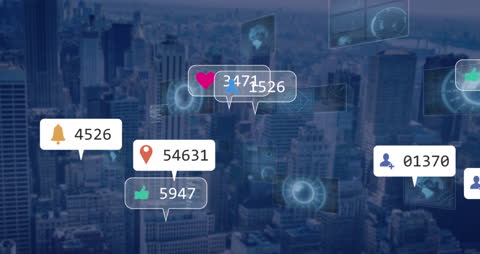 Digital Social Media Interface Over Modern Urban Cityscape