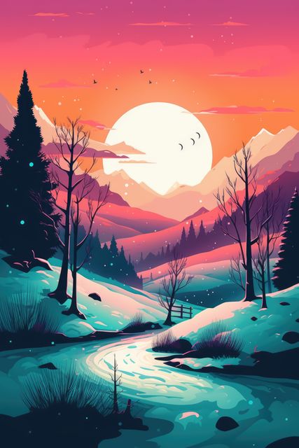Winter landscape with trees and mountains created using generative ai technology - Download Free Stock Photos Pikwizard.com