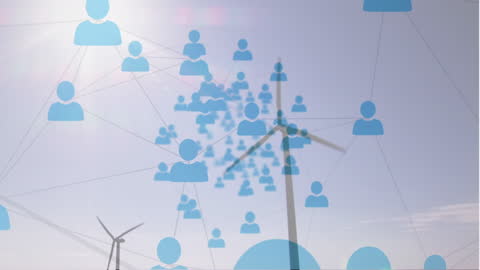 Digital Network Overlay on Wind Turbine with Connections