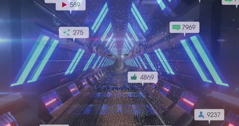 Futuristic Social Media Landscape with Digital Face