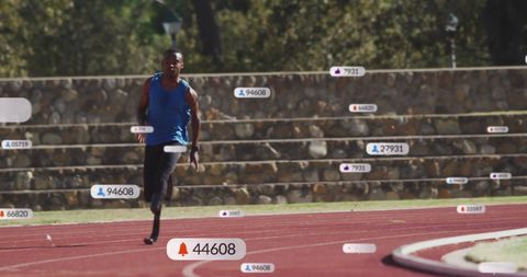 Athlete with social media notifications on track inspiring interaction