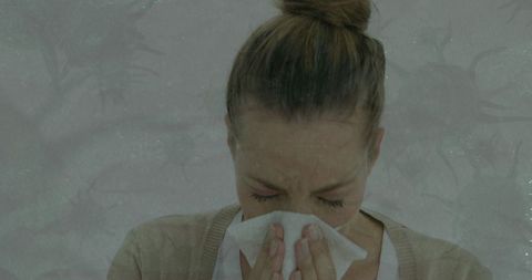 Woman Sneezing Amid 3D Coronavirus Cells Concept - Download Free Stock Images Pikwizard.com
