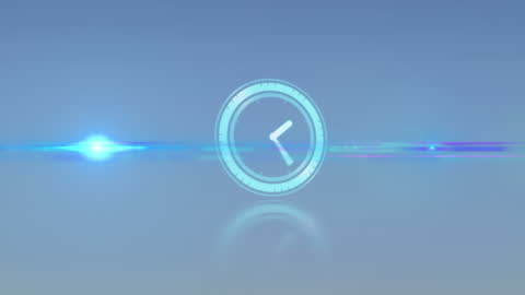 Futuristic Digital Clock with Light Beams Animation