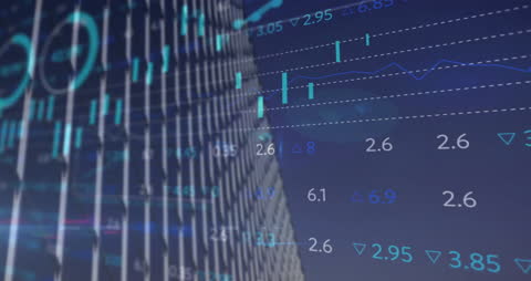 Financial Data Analysis Overlaying Modern Cityscape