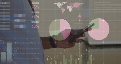 Businessman Using Smartphone with Animated Data Graphics