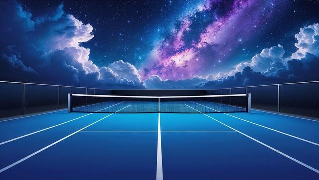 Tennis Court with Starry Sky and Milky Way Galaxy