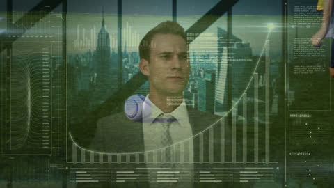 Futuristic Business Technology Concept with Businessman and Data Visualization