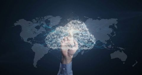 Futuristic Digital Cloud with World Map Background - Download Free Stock Images Pikwizard.com