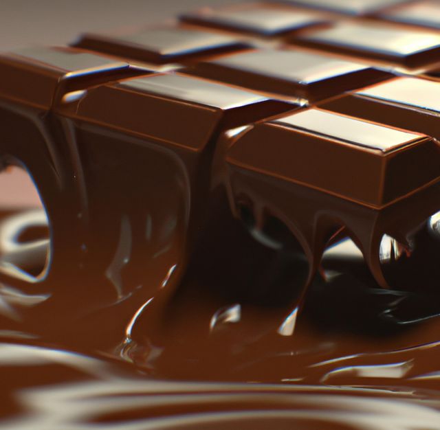 Image of close up of melting chocolate bar on light brown background. Chocolate, sweets, dessert and food concept.
