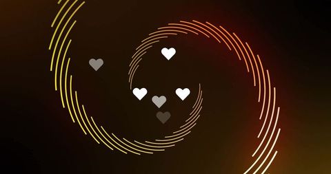 Glowing heart cluster amidst dynamic spiral arcs