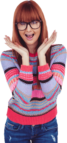 Transparent Happy Redhead Hipster in Colorful Sweater