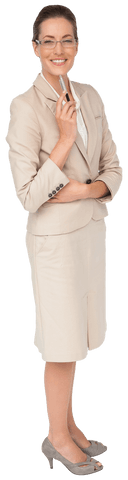 Transparent background of smiling businesswoman holding pen