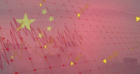 Digital Data with China's Flag and Cityscape Background