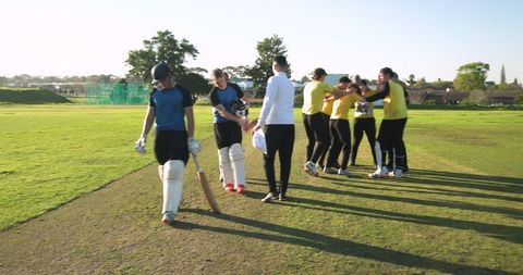 Cricket Players Celebrating on Field with Vibrant Energy