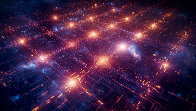 Futuristic Digital Network with Glowing Nodes and Circuit Pathways