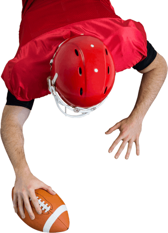 Transparent perspective of football player grasping football