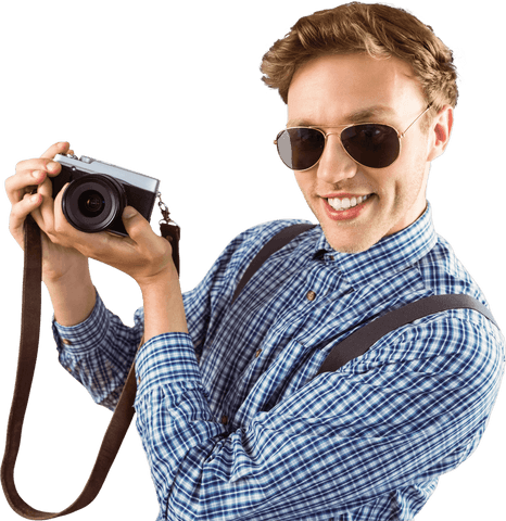geeky hipster with retro camera on transparent background - Download Free Stock Videos Pikwizard.com