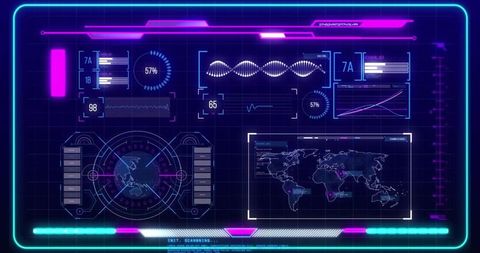 Futuristic Digital Data Analytics Display with Global Map Interface - Download Free Stock Images Pikwizard.com