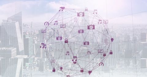 Digital Icons Globe Overlaying Urban Cityscape Background - Download Free Stock Images Pikwizard.com