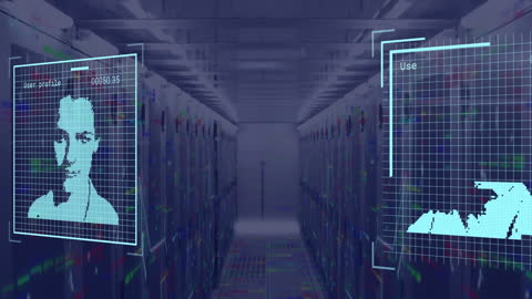 Digital Biometrics and Server Data Processing Animation