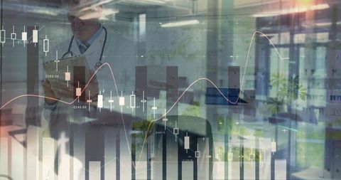 Doctor Analyzing Financial Data on Tablet in Modern Office